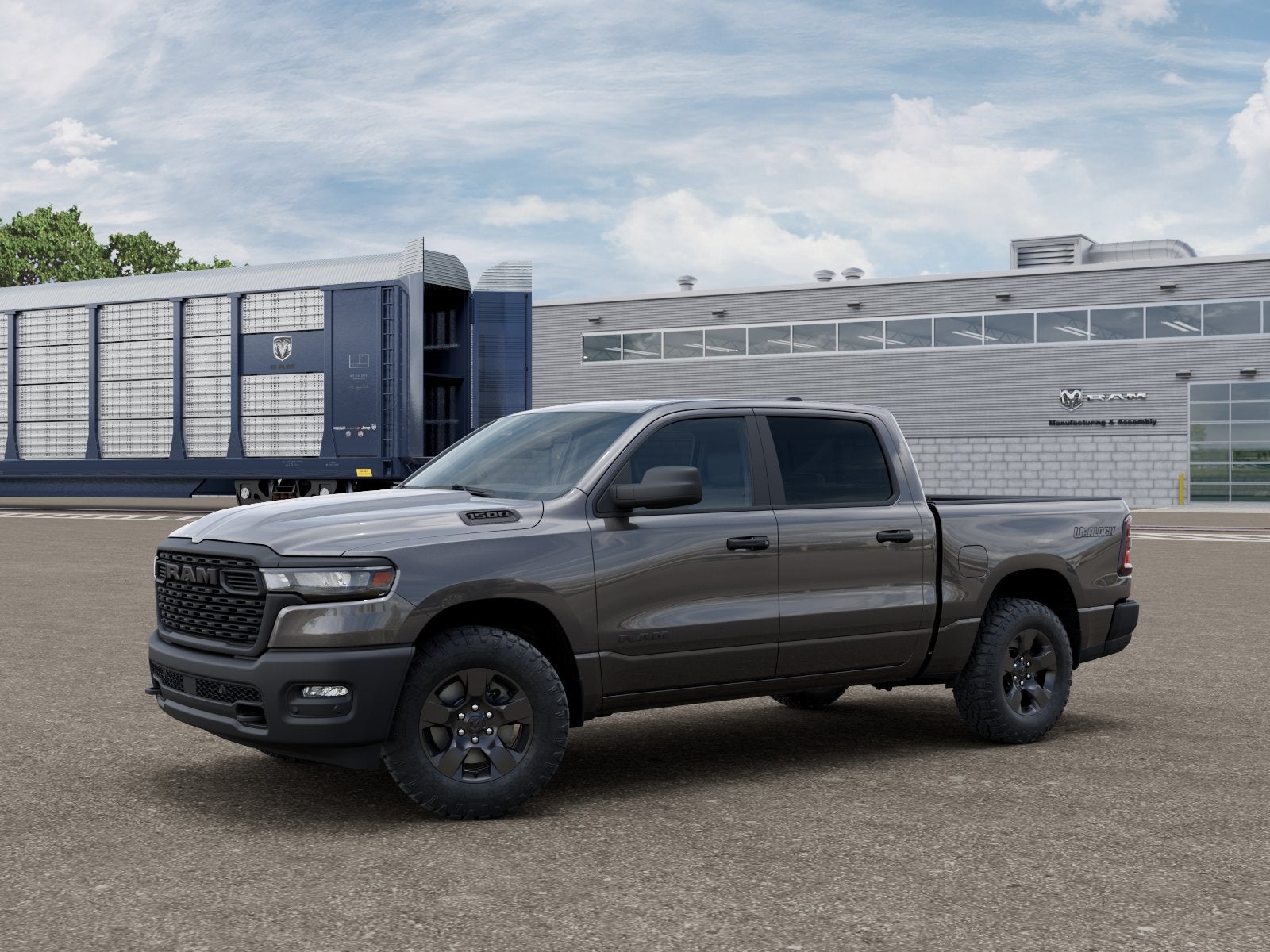 2026 RAM 1500 Warlock in Granite Crystal Metallic Clear-Coat Exterior Paint — front three-quarter view
