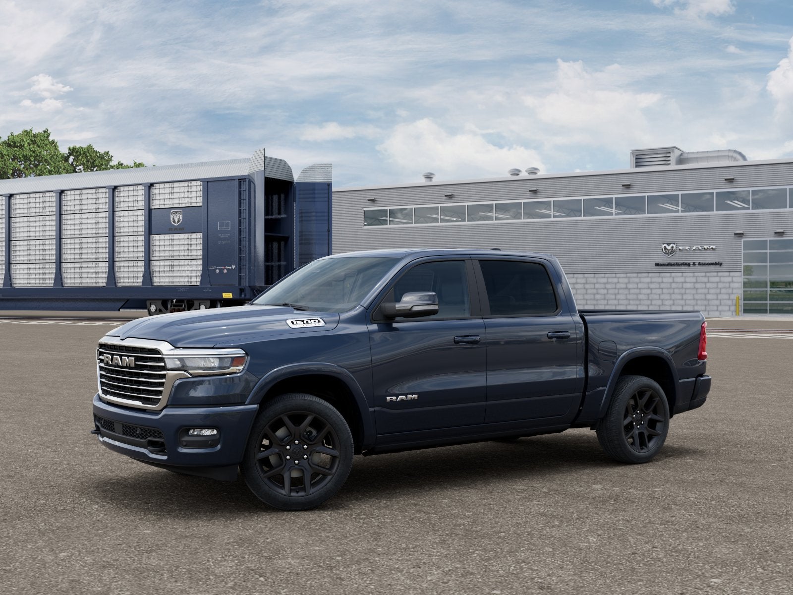 2026 RAM 1500 Laramie in Forged Blue Metallic Exterior Paint — front three-quarter view